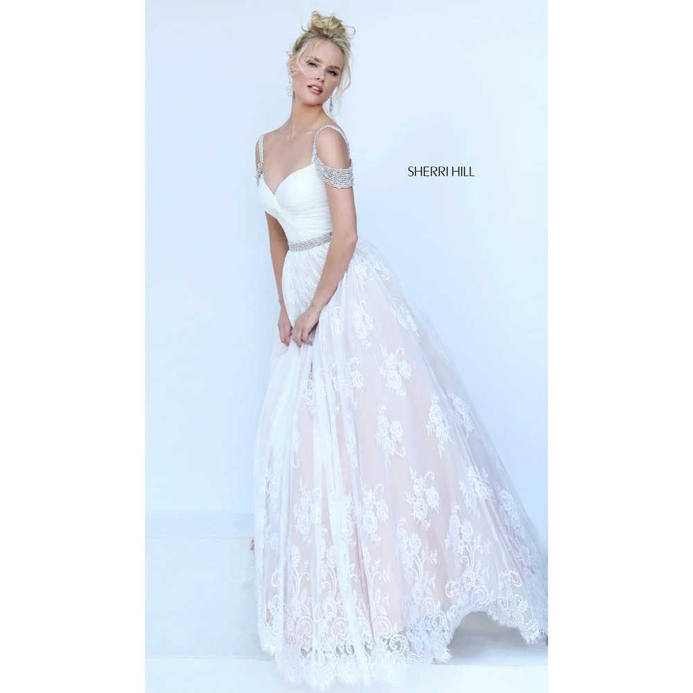 Sherri Hill 50595 Ivory‎ Lace Ball Gown NWT Size 12